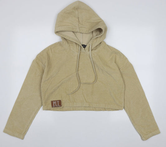 PRETTYLITTLETHING Womens Beige  Cotton Pullover Hoodie Size 4  Pullover