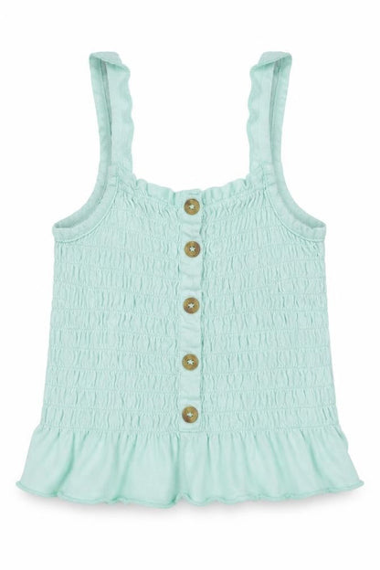 Pep&Co Girls Green  Cotton Basic Tank Size 5-6 Years Square Neck Pullover
