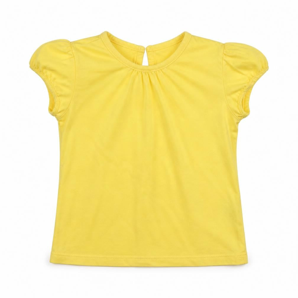 Marks & Spencer Girls Yellow  Cotton Basic T-Shirt Size 2-3 Years Crew Neck Pullover
