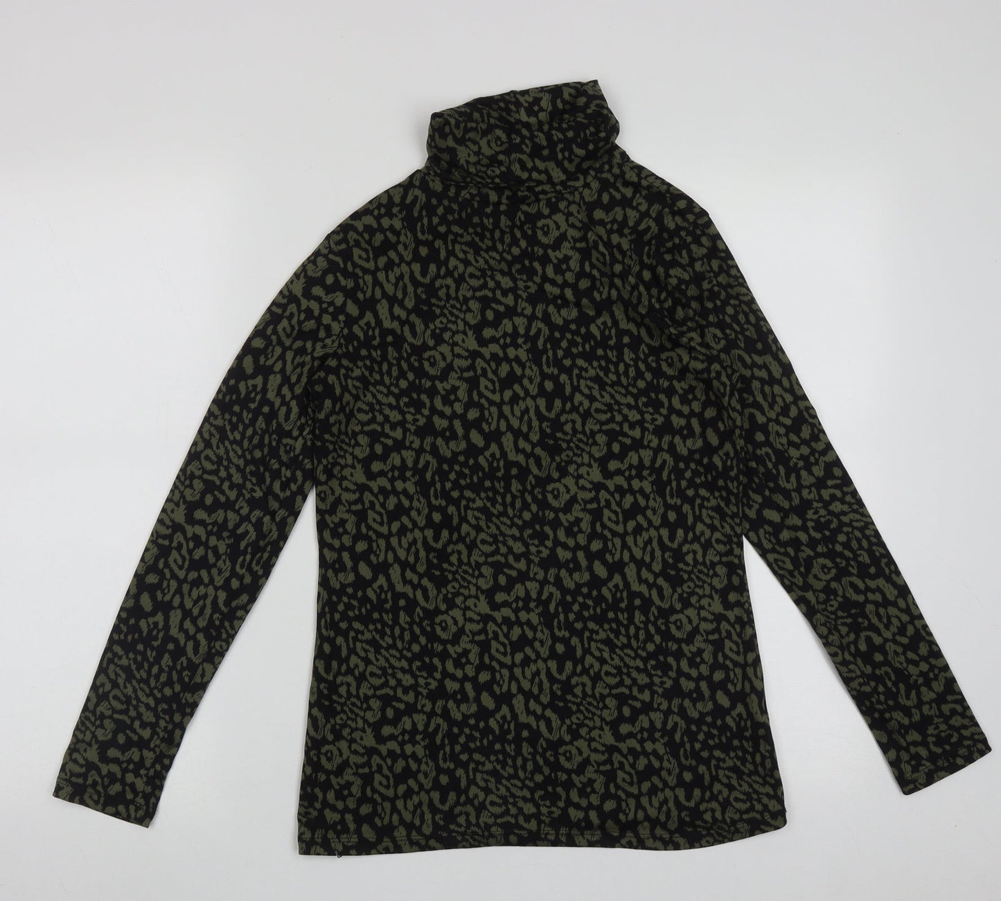 M&Co Womens Green Roll Neck Animal Print Polyester Pullover Jumper Size 8