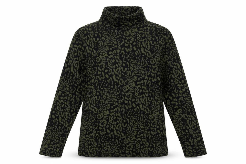 M&Co Womens Green Roll Neck Animal Print Polyester Pullover Jumper Size 8