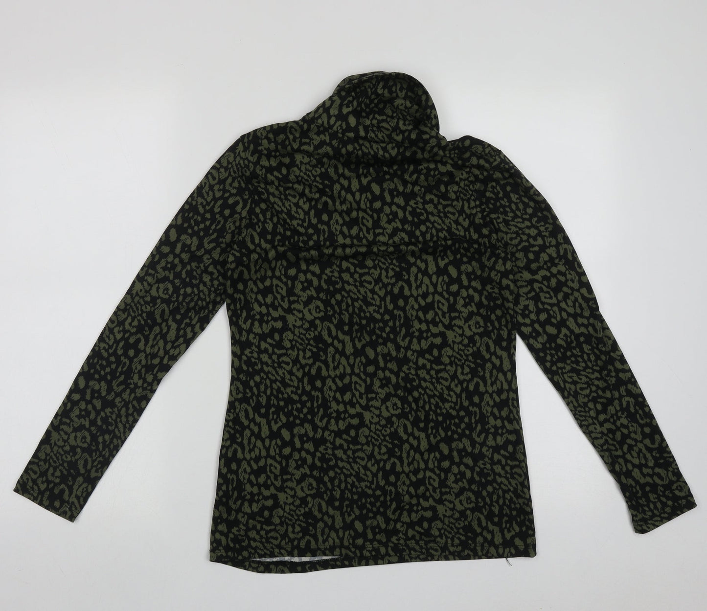 M&Co Womens Green Roll Neck Animal Print Polyester Pullover Jumper Size 8