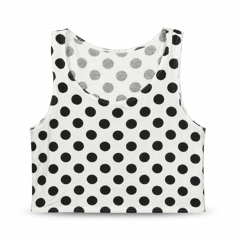 New Look Womens White Polka Dot Viscose Cropped Tank Size M Scoop Neck