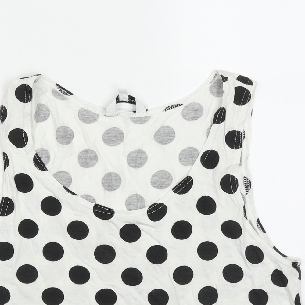 New Look Womens White Polka Dot Viscose Cropped Tank Size M Scoop Neck