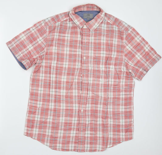Marks and Spencer Mens Red Check Cotton  Button-Up Size M Collared Button
