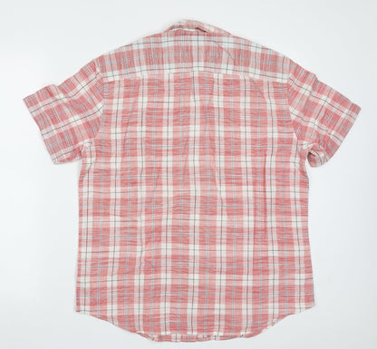 Marks & Spencer Mens Red Check Cotton  Button-Up Size M Collared Button