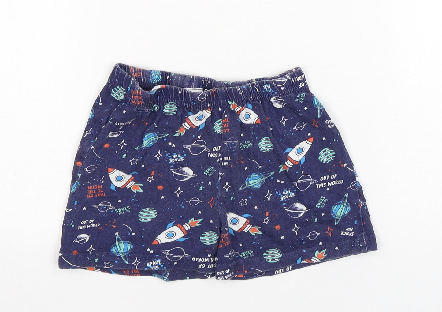 Jeff & Co Boys Blue Geometric Cotton  Sleep Shorts Size 18-24 Months
