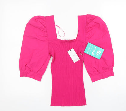 Next Womens Pink Square Neck  Viscose Pullover Jumper Size 8