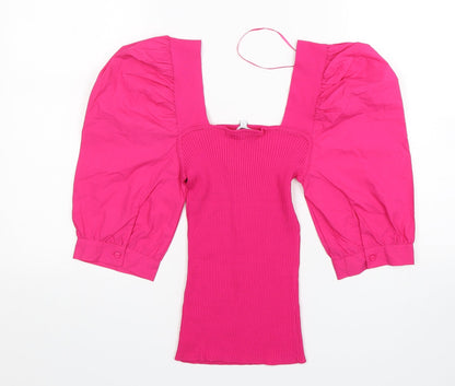 Next Womens Pink Square Neck  Viscose Pullover Jumper Size 8