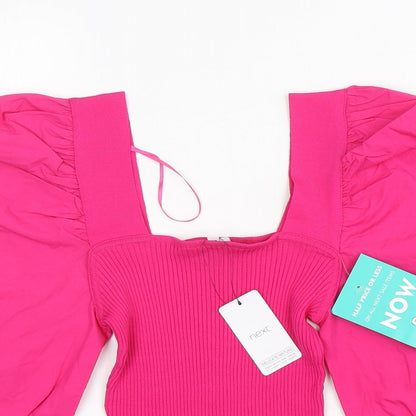 Next Womens Pink Square Neck  Viscose Pullover Jumper Size 8