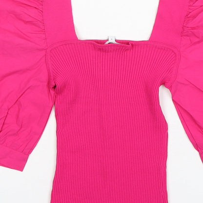 Next Womens Pink Square Neck  Viscose Pullover Jumper Size 8