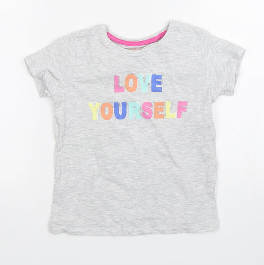 Primark Girls Grey  Cotton Basic T-Shirt Size 5-6 Years Round Neck