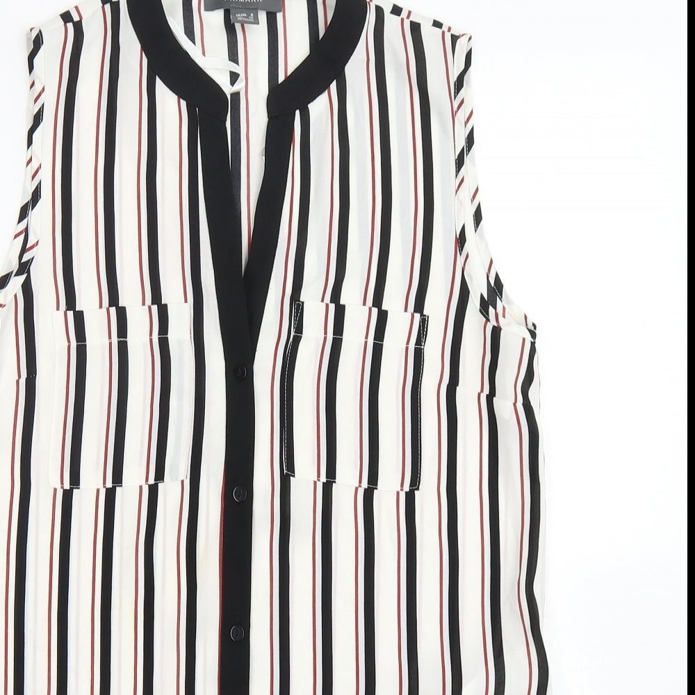 Primark Womens Multicoloured Striped Polyester Basic Button-Up Size 8 V-Neck
