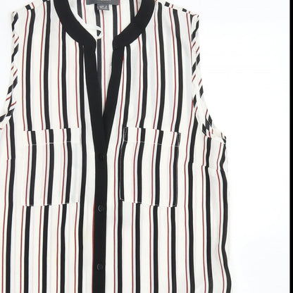 Preloved Primark Womens Multicoloured Striped Polyester Basic Button-Up Size 8 V-Neck - Detail
