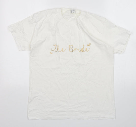 Fruit of the Loom Womens White  Cotton Basic T-Shirt Size M Round Neck - The Bride
