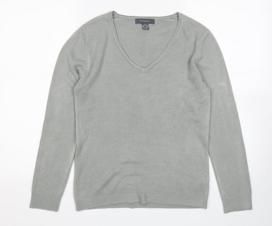 Primark Womens Grey V-Neck  Acrylic Pullover Jumper Size 6
