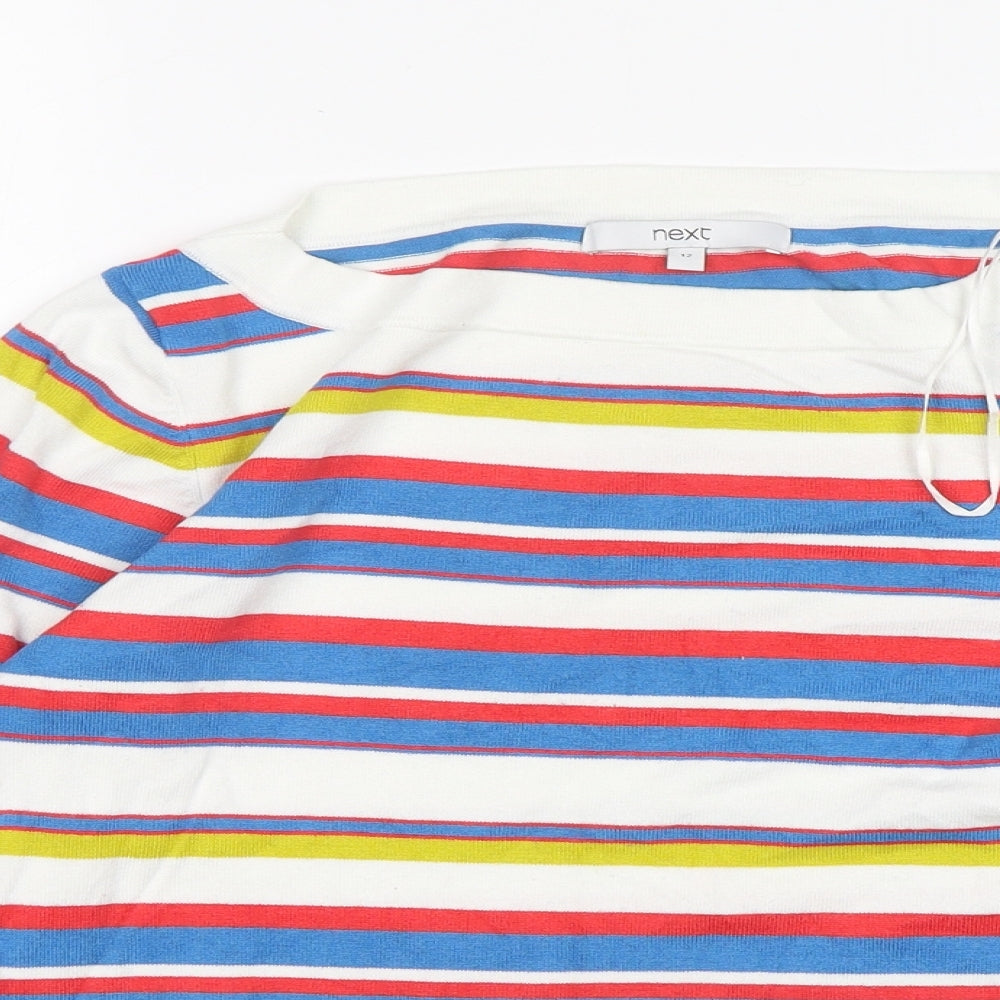 NEXT Womens Multicoloured Round Neck Striped Viscose Pullover Jumper Size 12