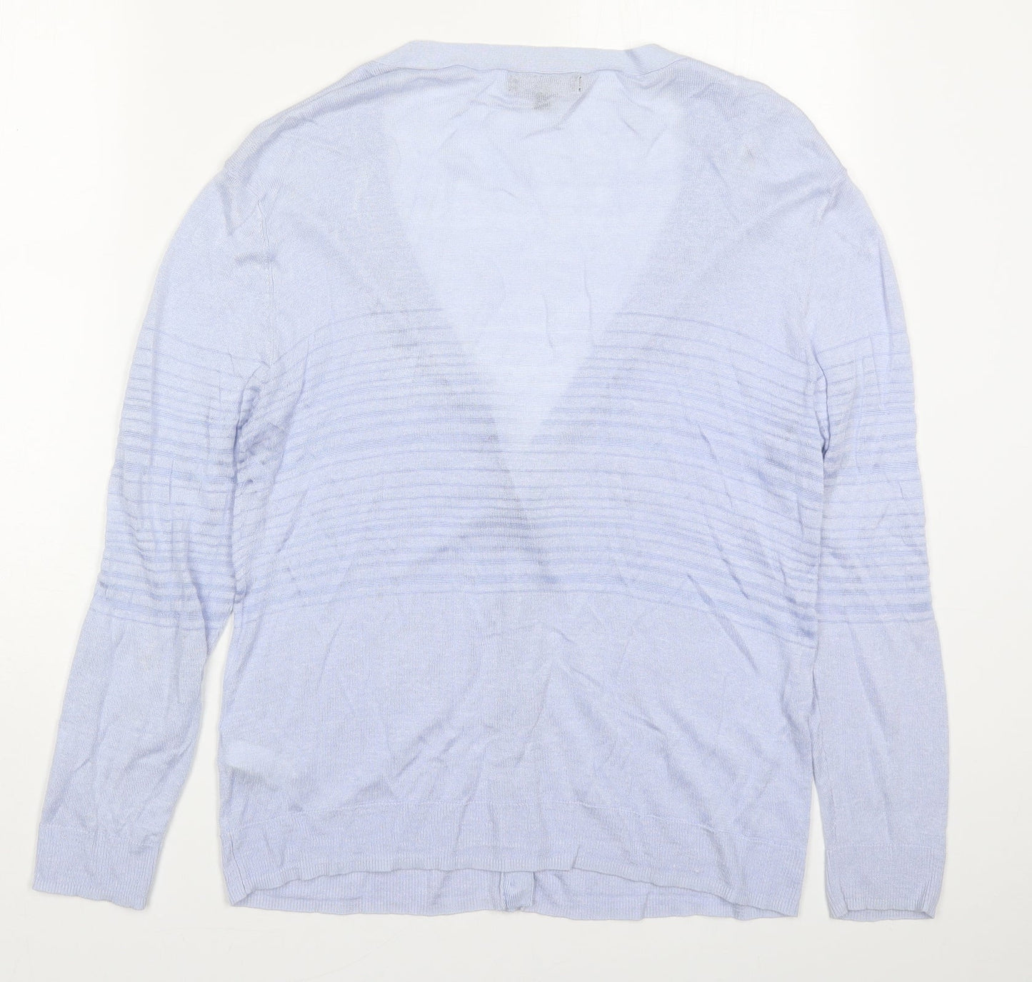 Marks and Spencer Womens Blue V-Neck Striped Linen Cardigan Jumper Size 14