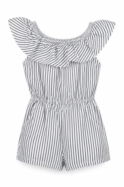 Dunnes Girls White Striped Cotton Playsuit One-Piece Size 6 Years  Pullover - Black and White