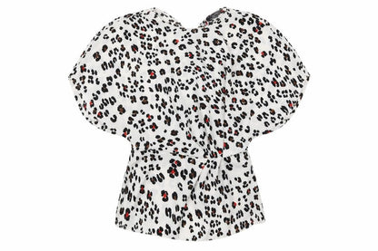 Primark Womens White Animal Print Polyester Basic Blouse Size 12 Round Neck