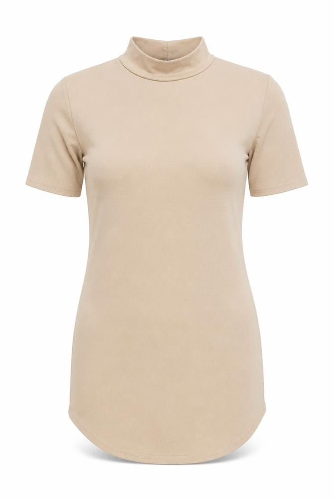 Cameo Rose Womens Beige Polyester Basic T-Shirt Size 10 Mock Neck