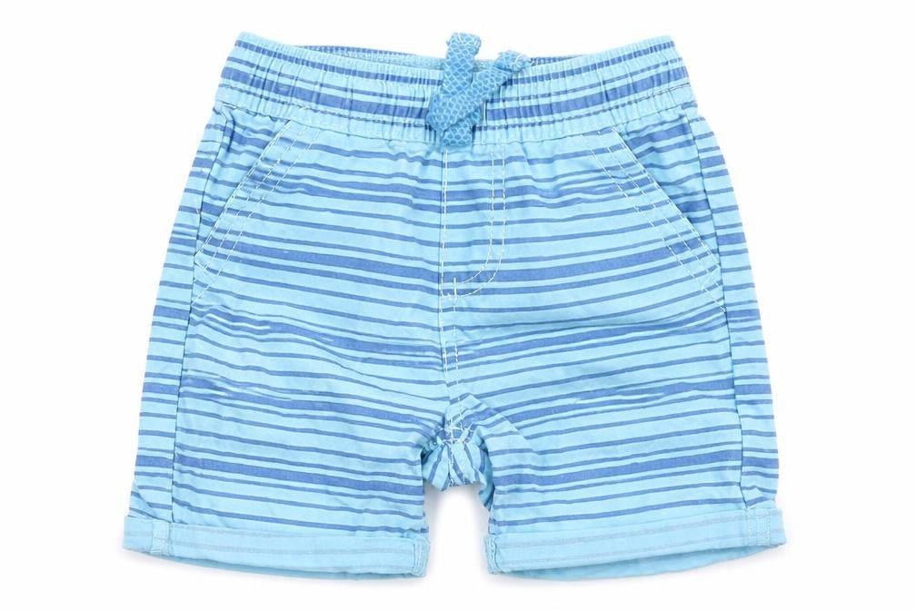 So Cute Boys Blue Striped 100% Cotton Cropped Trousers Size 12-18 Months   - Shorts