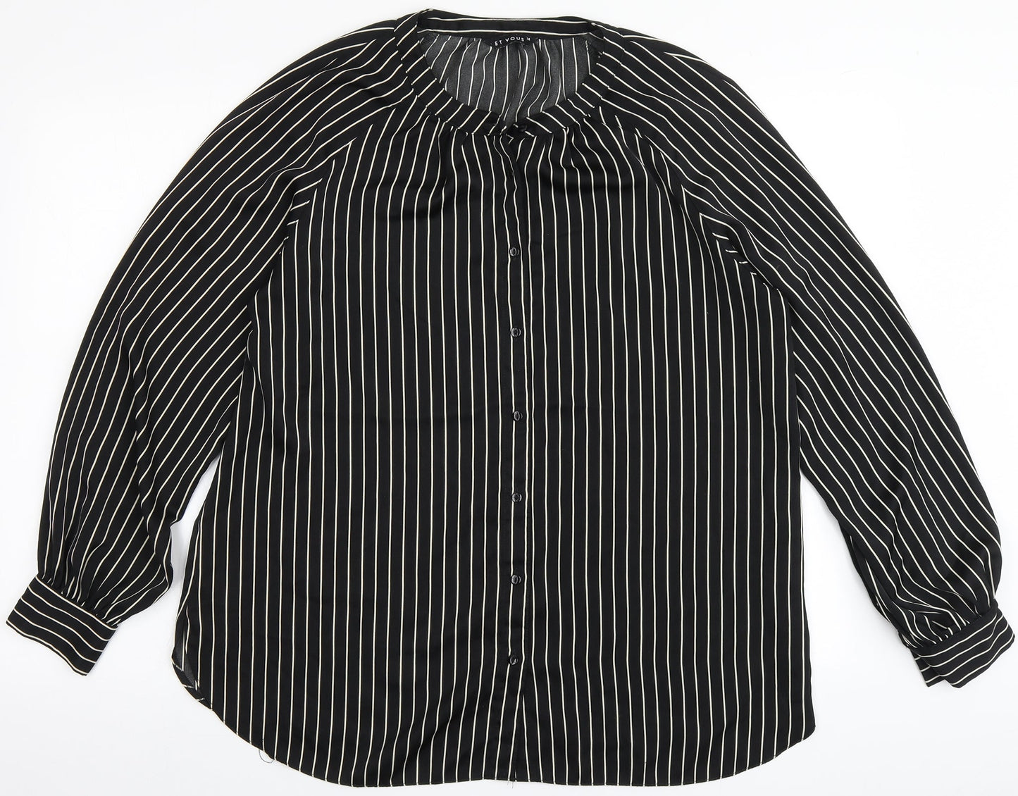Et Vous Womens Black Striped Polyester Basic Blouse Size 14 Round Neck