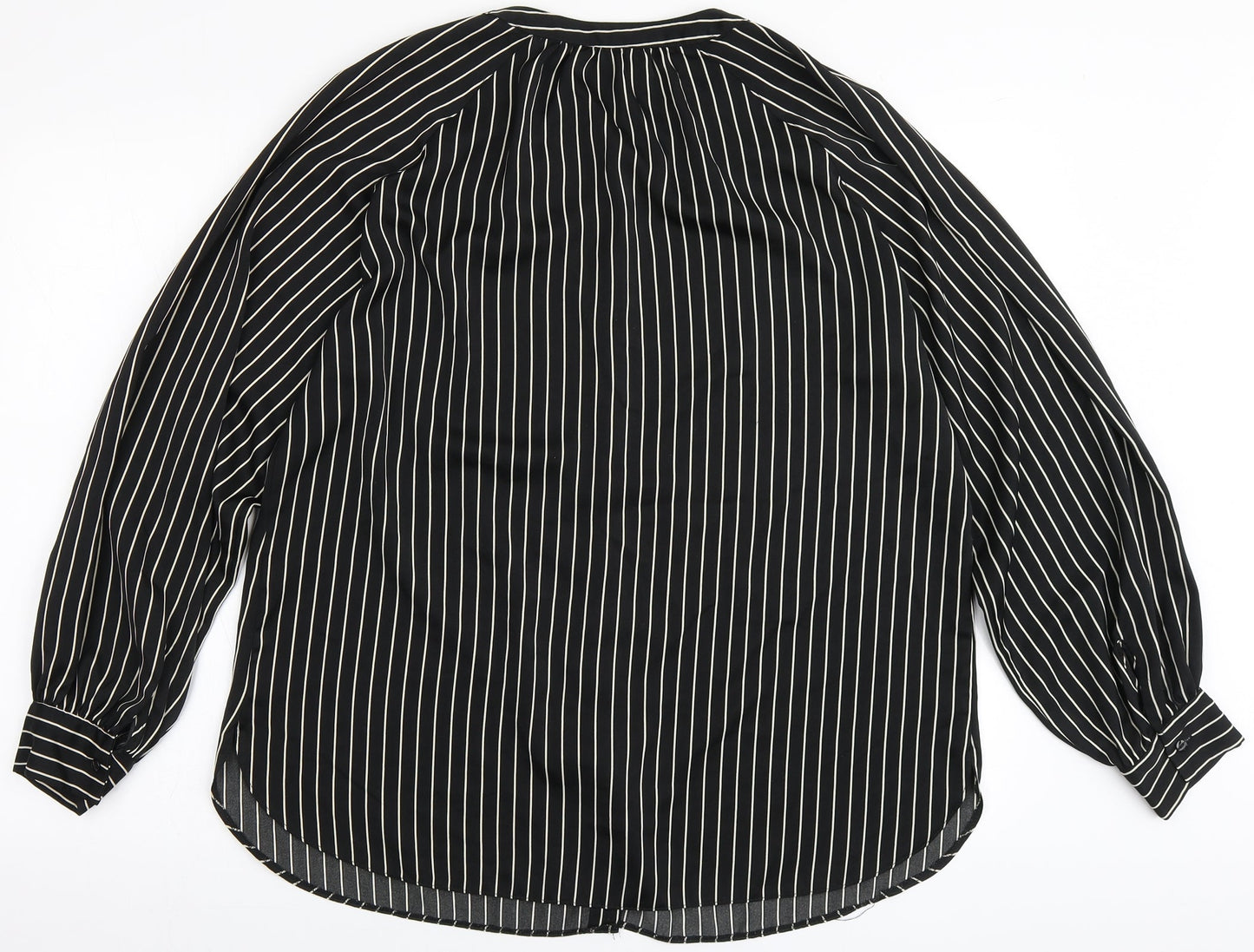 Et Vous Womens Black Striped Polyester Basic Blouse Size 14 Round Neck