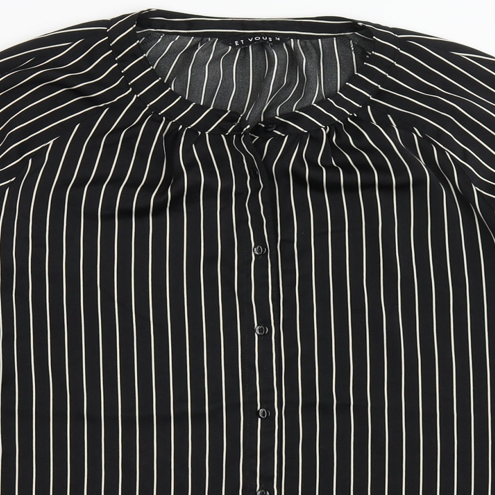Et Vous Womens Black Striped Polyester Basic Blouse Size 14 Round Neck