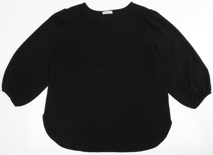 Preloved Papaya Womens Black  Polyester Basic Blouse Size 14 Round Neck - Front