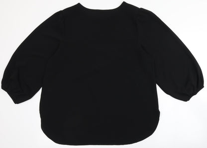Preloved Papaya Womens Black  Polyester Basic Blouse Size 14 Round Neck - Back