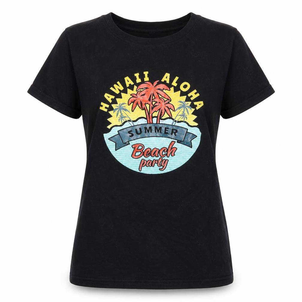 SheIn Womens Black  Cotton Basic T-Shirt Size S Crew Neck - Beach Party