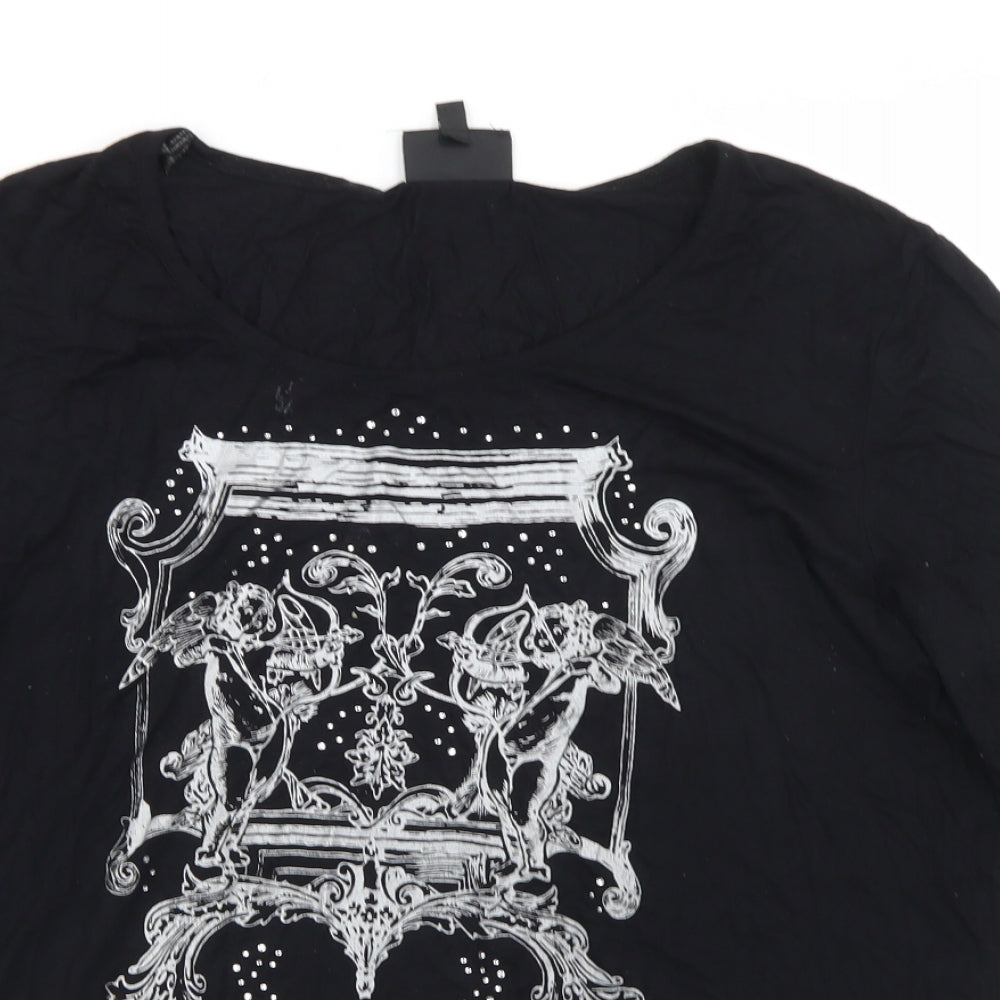 Antthony Womens Black  Viscose Basic T-Shirt Size XL Round Neck