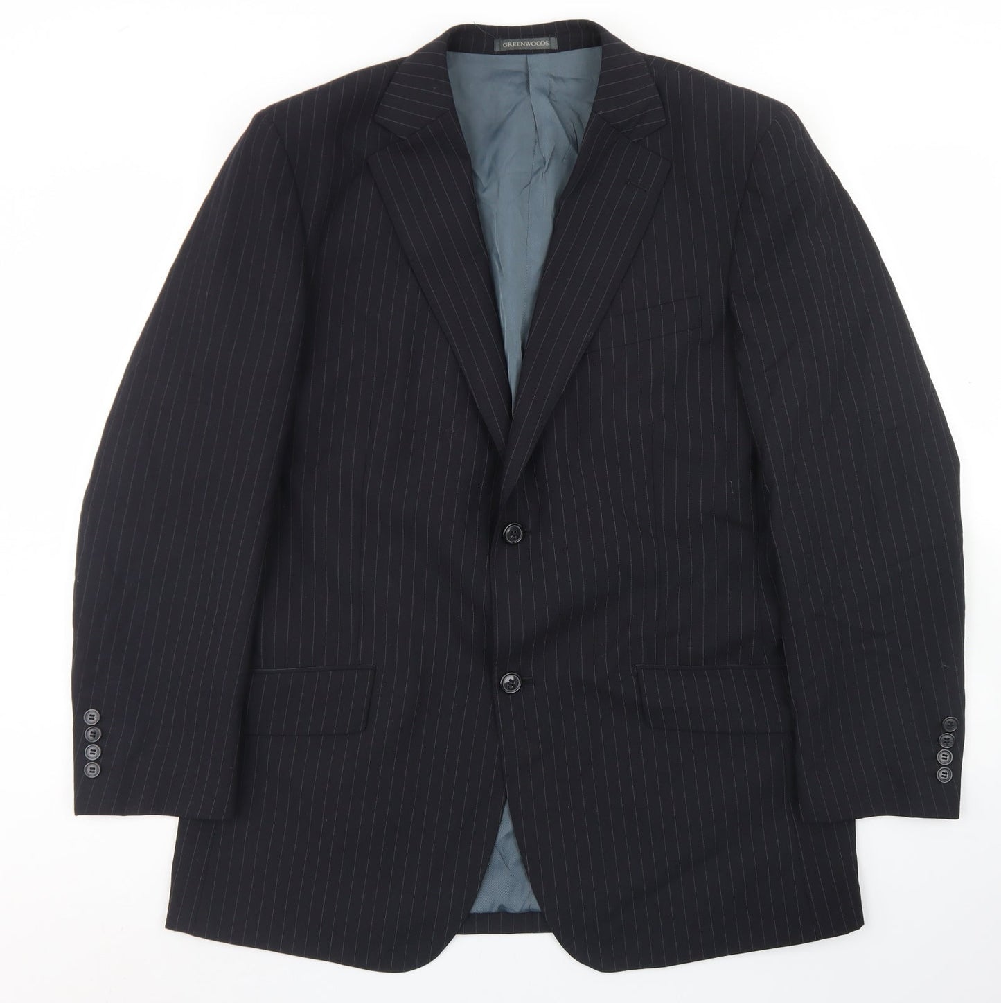 Greenwoods Mens Black Striped Polyester Jacket Blazer Size 42