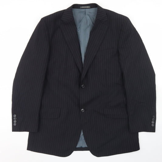 Greenwoods Mens Black Striped Polyester Jacket Blazer Size 42