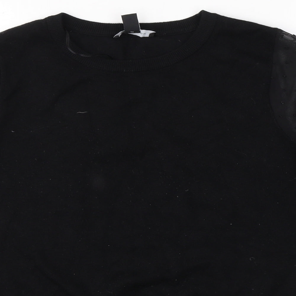 New Look Womens Black Polka Dot Viscose Basic Blouse Size 10 Round Neck - Spotted pattern on arms