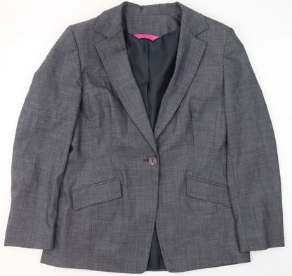 Preloved For Women Womens Grey  Polyester Jacket Blazer Size 14   - Padded Shoulders - Front