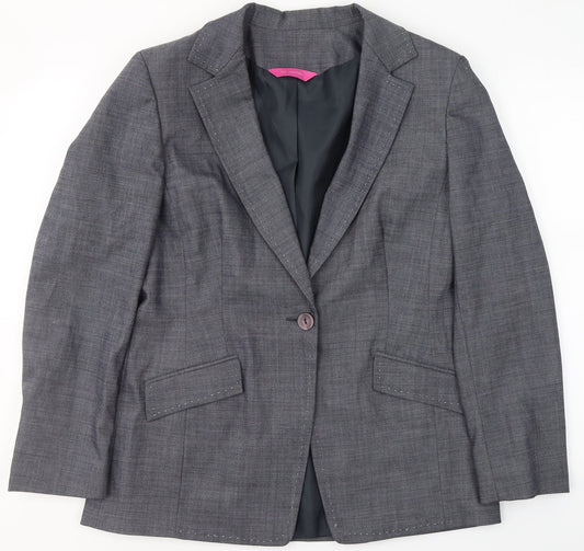 For Women Womens Grey  Polyester Jacket Blazer Size 14   - Padded Shoulders