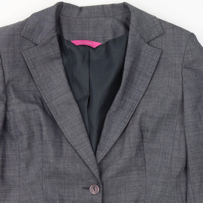 Preloved For Women Womens Grey  Polyester Jacket Blazer Size 14   - Padded Shoulders - Detail