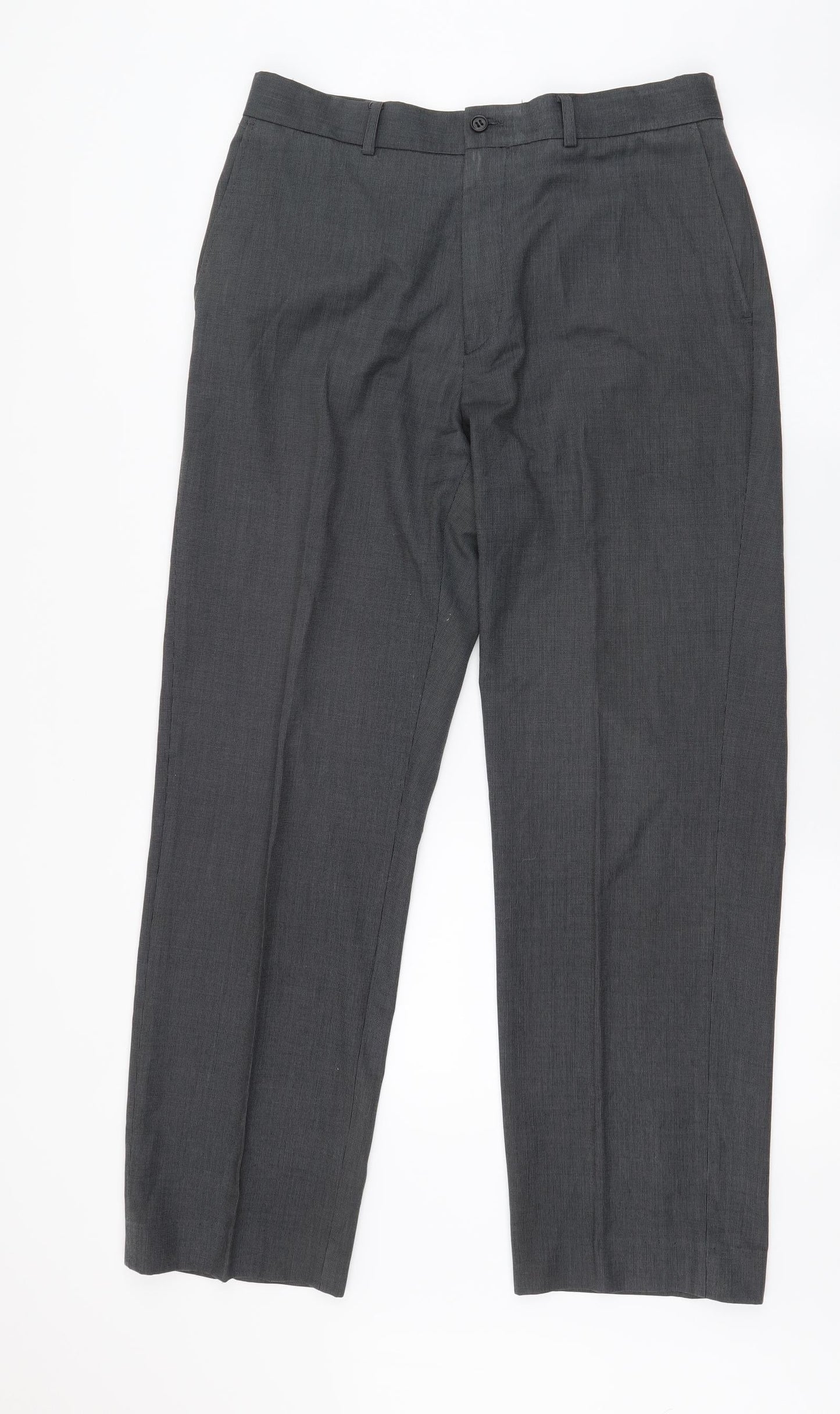BHS Mens Grey  Polyester Dress Pants Trousers Size 33 in L29 in Regular Zip