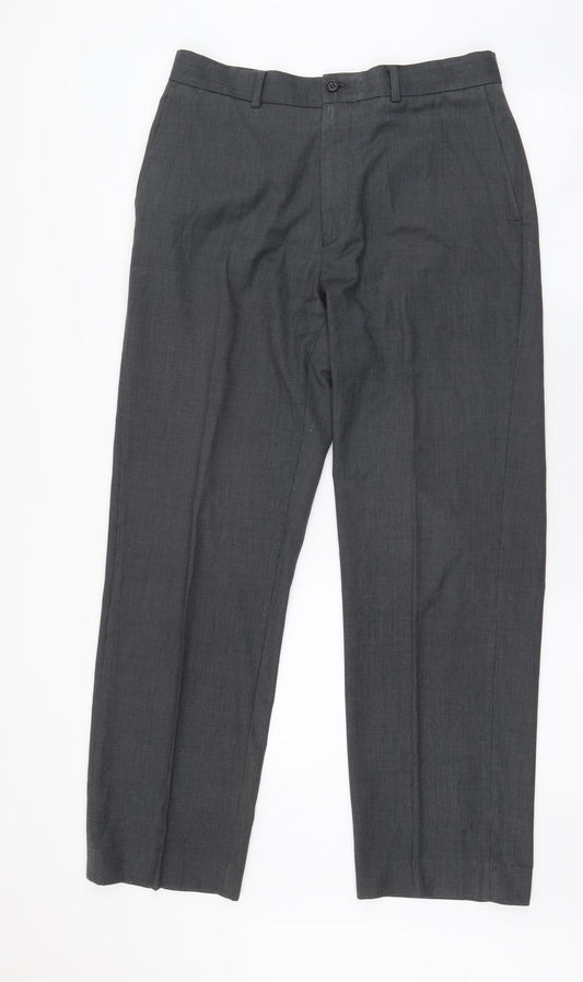 BHS Mens Grey  Polyester Dress Pants Trousers Size 33 in L29 in Regular Zip