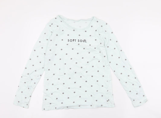 George Girls Blue Spotted 100% Cotton Jersey T-Shirt Size 8-9 Years Round Neck Pullover - soft soul , stars