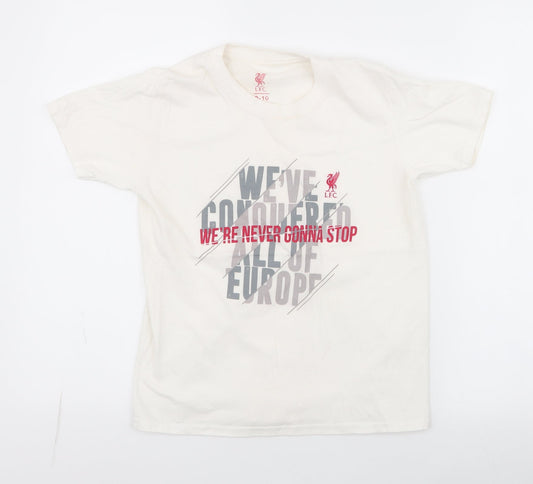 Liverpool FC Boys White  100% Cotton Jersey T-Shirt Size 9-10 Years Round Neck Pullover