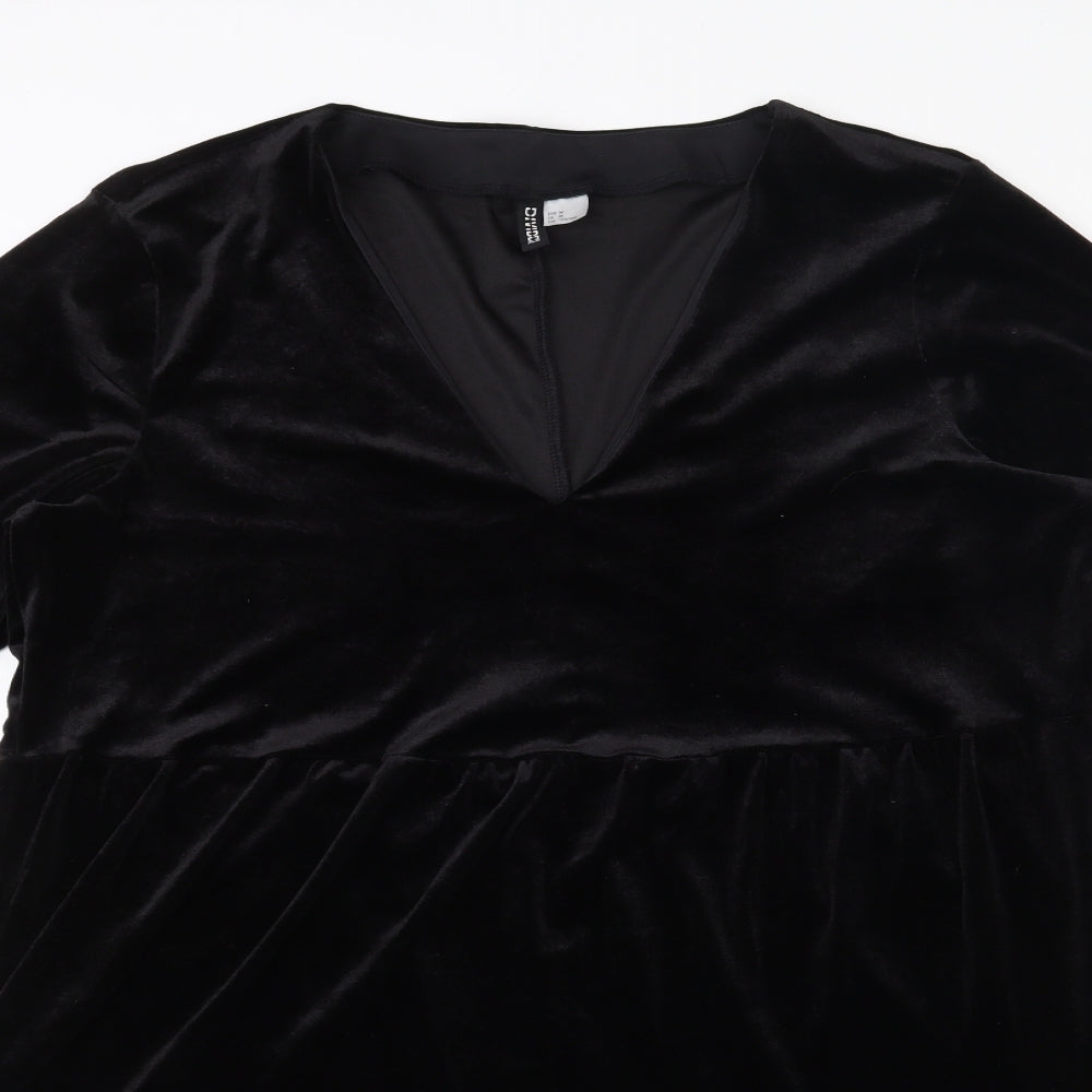 H&M Womens Black  Polyester Trapeze & Swing  Size M  V-Neck Pullover