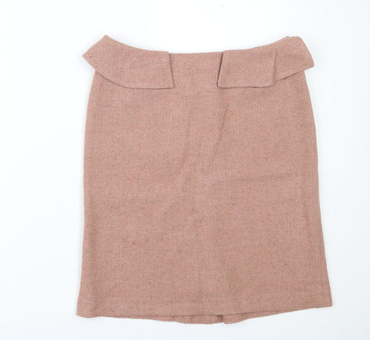 Joseph  Womens Pink Herringbone Wool A-Line Skirt Size 10   Zip