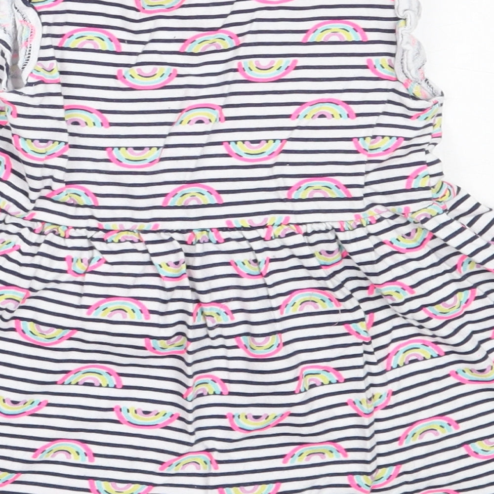 Primark Girls White Striped Cotton Fit & Flare  Size 2-3 Years  Round Neck