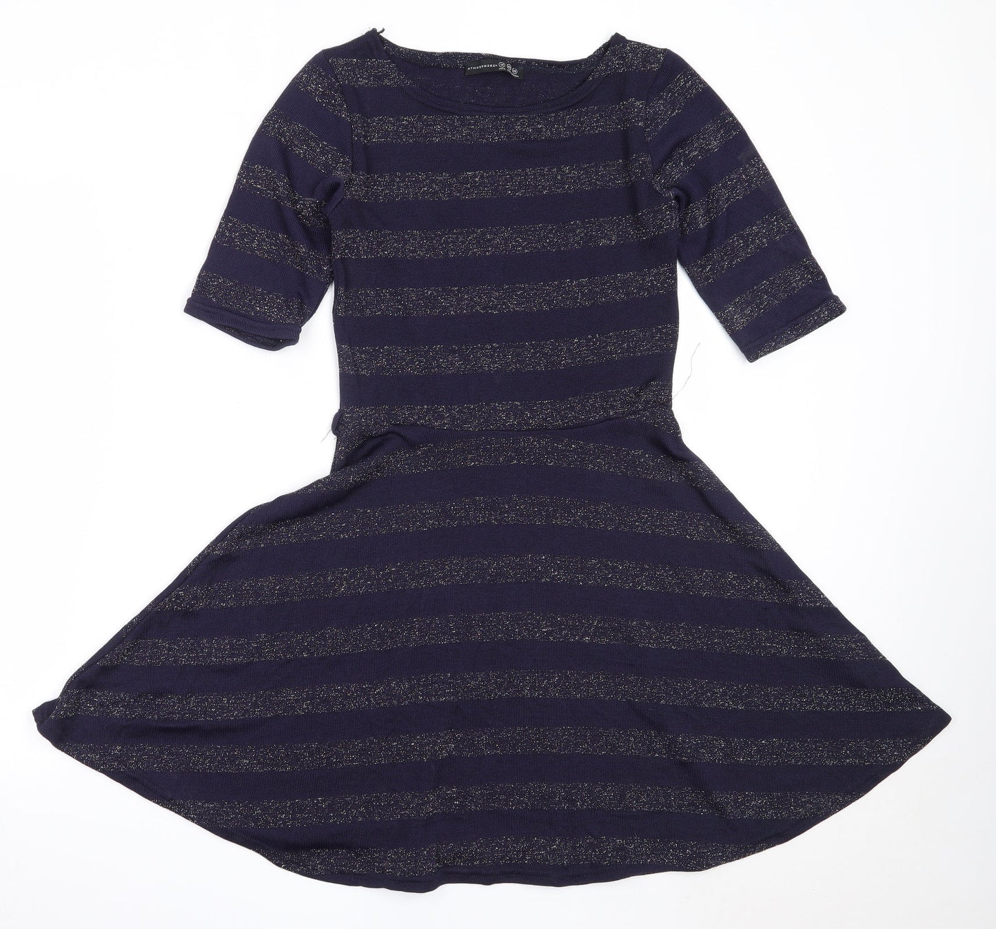 Atmosphere Womens Blue Striped Polyester Fit & Flare  Size 12  Round Neck