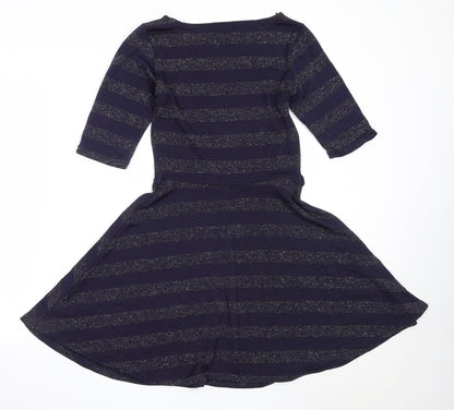 Preloved Atmosphere Womens Blue Striped Polyester Fit & Flare  Size 12  Round Neck - Back