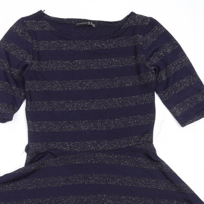 Preloved Atmosphere Womens Blue Striped Polyester Fit & Flare  Size 12  Round Neck - Detail