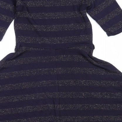Preloved Atmosphere Womens Blue Striped Polyester Fit & Flare  Size 12  Round Neck - Label
